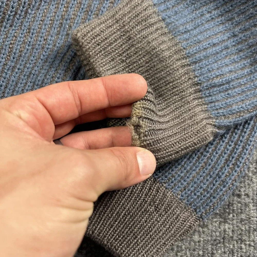 Vintage Eddie Bauer Sweater Mens Medium Blue Rib Knit Heavyweight Crewneck 80s - Picture 8 of 10